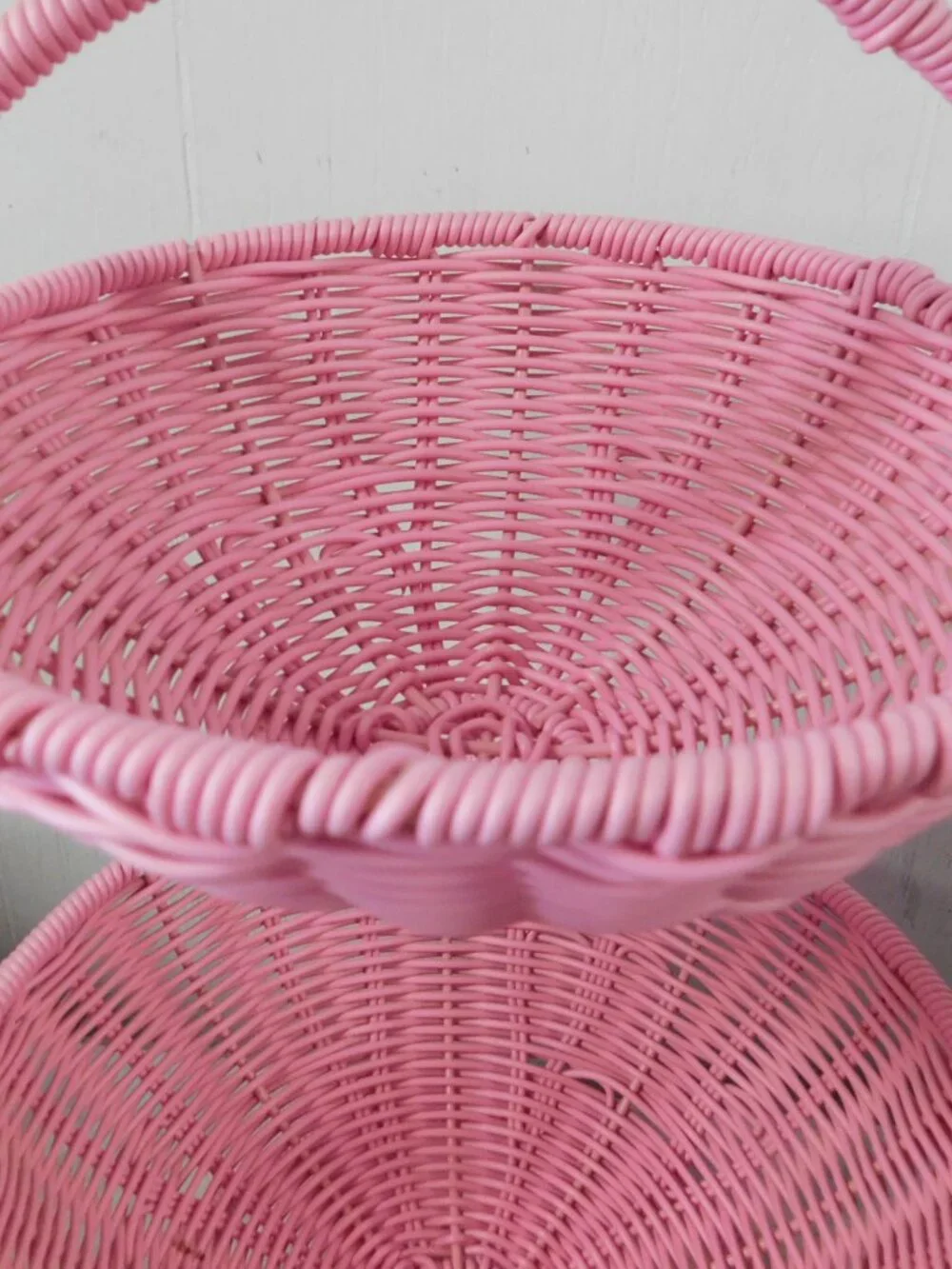 Pink Flamingo Wicker Rattan Woven Two Tier Basket